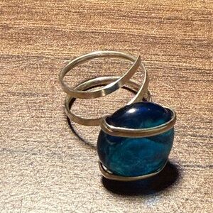 Adjustable Silver and Blue Stone Ring